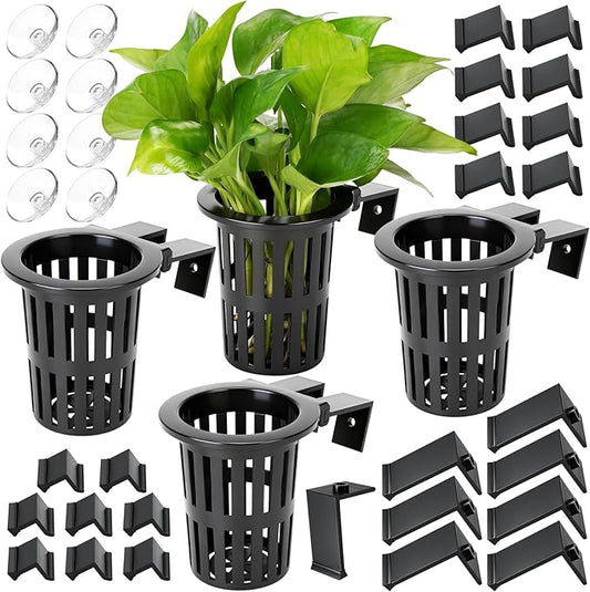 Borlech 2025 New Upgraded Large Aquarium Plant Holder with 1.57-inch Extension Hooks and Suction Cups for Fish Tank Aquaponic Plant Cultivation and Aquascape Accessories Decorations (4 PCS)