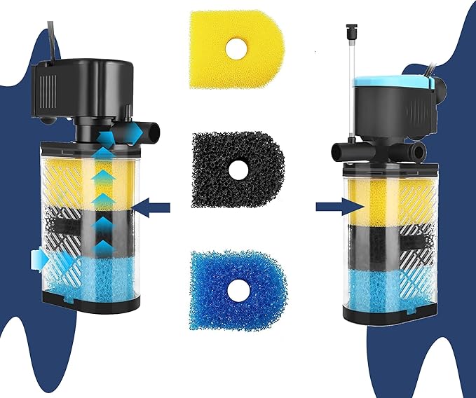 Aquarium Filter Replacement Sponge, Fish Tank Filter Replacement Parts, 3-Stage in-Tank Filter 130GPH 10-40 Gallon Fish Tanks (2 Coarse Sponge, 2 Black Sponge, 2 Fine Sponge)