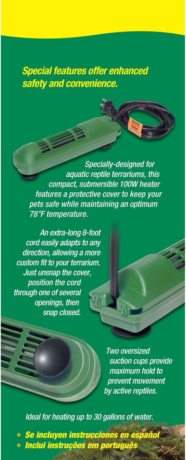 TetraFauna Aquatic Reptile Heater 100 Watts, For Frogs, Newts And Turtles, Green