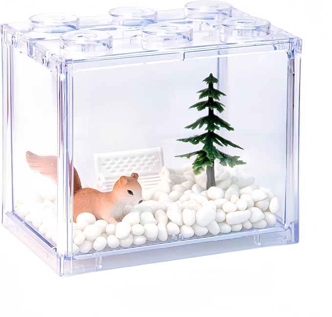 Small Sea Monkey Tank, Stackable Mini Betta Fish Tank Tinny Aquarium Kit with Aquarium Gravel, Moss Ball Tank Shrimp Tank 0.27 Gallon Acrylic Cube Fish Bowl for Shrimp Snails