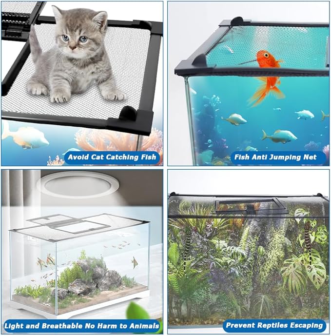 Magnetic Fish Tank Lid with Feeding Window, SEILETOO High Transparency Fish Tank Cover, Aquarium Lid Can be Cut to Any Size, Fish Anti Jumping Net