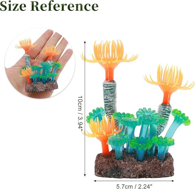 Aquarium Coral, Luminous Fish Tank Ornaments, Silicone Aquarium Plants, Fish Tank Coral, Fake Coral for Fish Landscape Decoration Aquarium Ornaments, Orange Green