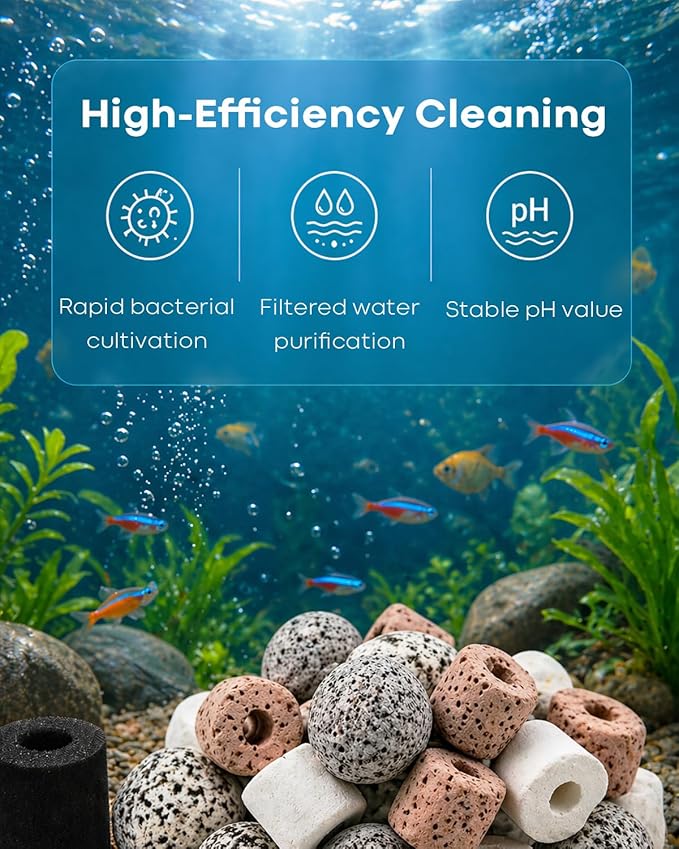 Wonderfactory 2 Pack G3 Filter Media Replacement, Sponge Ceramic Rings Bio Balls Media Biological Material Filtration 5 to 10 Gallon Fish Tank Small Aquarium