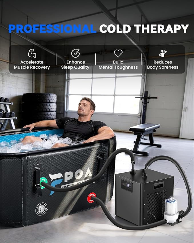 Poafamx 1/2 HP Water Chiller for Ice Bath, Cold Plunge Chiller with External Filter & Water Pump, Insulated Hoses, Quiet Cold Therapy Cooler for Ice Bath Tub