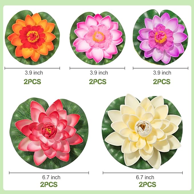 Artificial Floating Foam Lotus Flower with Water Lily Pad, Realistic Ornanment Perfect for Home Outdoor Patio Pond Aquarium Wedding Party Decorations, 10PCS