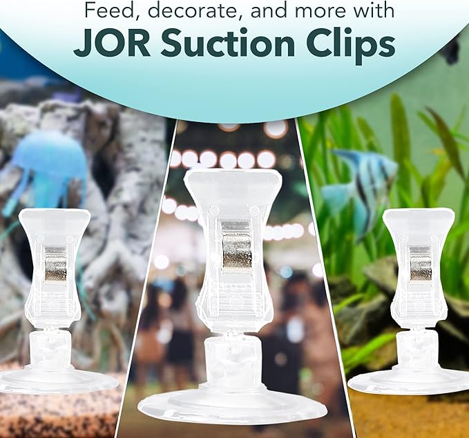 JOR 4 Pack Fishes Veggie Kelp Plant Suction Cup Clips for Aquariums, 2” x 1”, Feeding Tool, Aquarium Accessory for Fish Tank, Round Feed Holder Clamp, Automatic Fish Feeder, Includes Plastic Spring