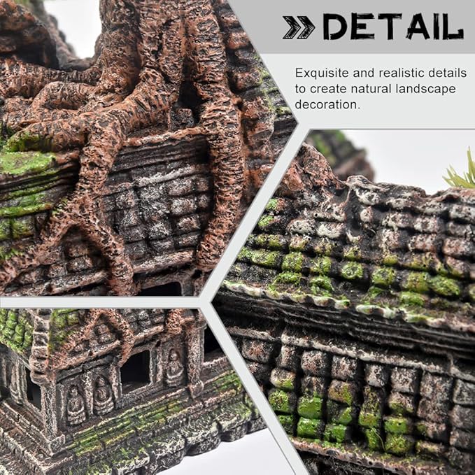 Aquarium Decorations Large Fish Tank Ornament Reptile House Shelter Decor Aquarium Hides with Betta Cave Temple Ruins Tree House Aquarium Landscape Decoration