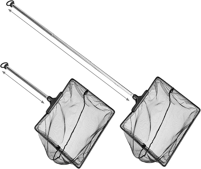 Mogoko Aquarium Fish Net, 10.8" x 16.3" Rectangular Fish Net with 5.5"-16.3" Extendable Telescopic Plastic Handle, Fine Mesh Nylon Fish Tank Accessory