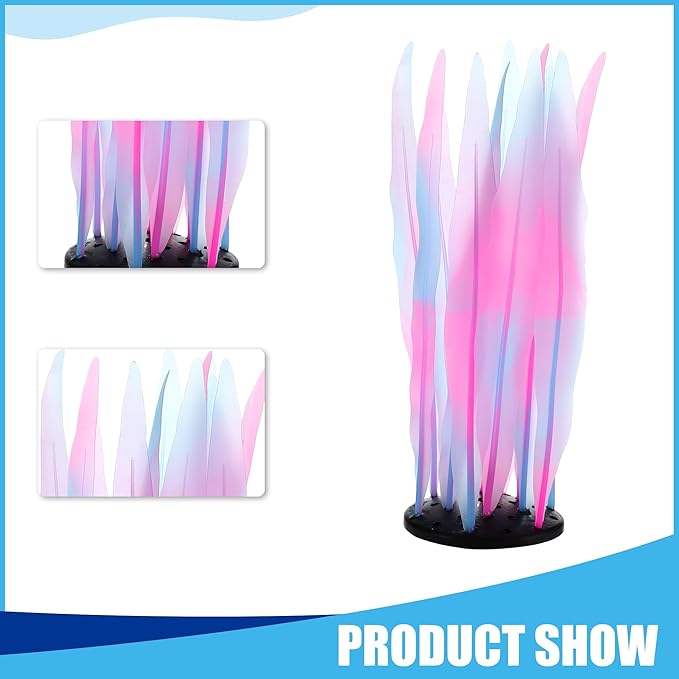 Soft Silicone Glowing Seaweed, Fluorescence Aquatic Artificial Kelp for Aquarium (Pink)