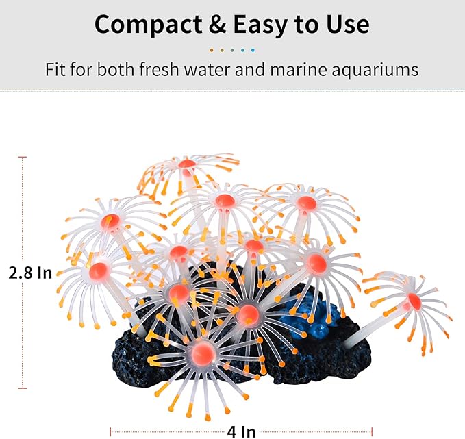 Uniclife Glowing Effect Artificial Coral Plant for Fish Tank, Decorative Aquarium Ornament, Orange