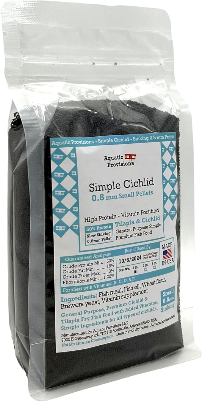 Aquatic Provisions Simple Cichlid 0.8mm Sinking, 1 lb. Small Pellets Fish Food