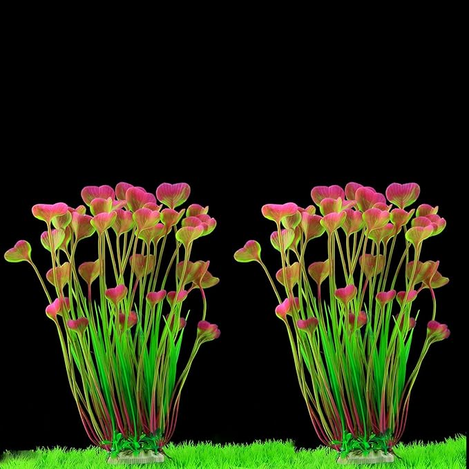 2PCS 16 Inch Aquarium Artificial Plastic Plant Decorations Ceramic Base Fish Tank Scenery Crafts Pet Supplies
