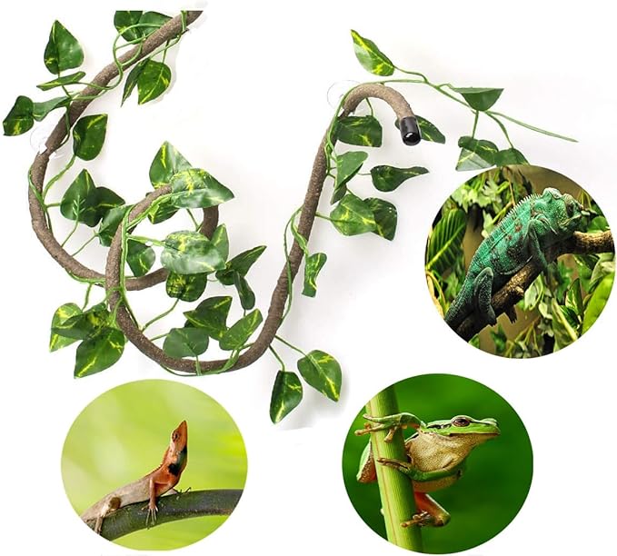 Zerodis Vine, 6.89ft Artificial Fake Vine Hanging Plant Decor Terrarium Plants Rainforest Landscape for Reptiles and Amphibians(Scindapsus Leaves)