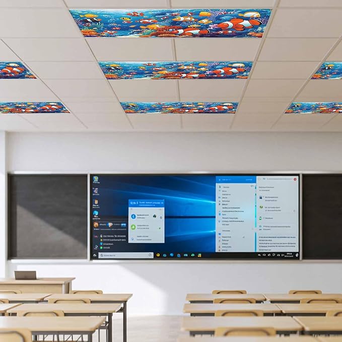 Marine Organism 1PCS Fluorescent Light Covers - Lampshade Ceiling Lights with 10 Magnets Fixtures, Underwater World Fish Coral Light Filters Cover Panel for Soften Glare Indoor Spaces Supplies