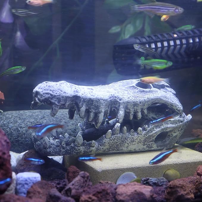 WishLotus Skull Aquarium Hides Decor, Resin Crocodile Fish Hideout for Little Shrimp Betta Goldfish and Reptiles (Crocodile Head)