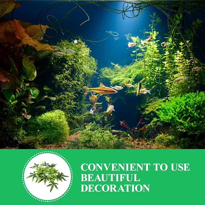 Aquarium Reptile Plants Artificial Plastic Leaves Hanging Silk Terrarium Plant with Suction Cups,Simulation Landscape Decorations for Bearded Dragons,Lizards,Geckos,Snake