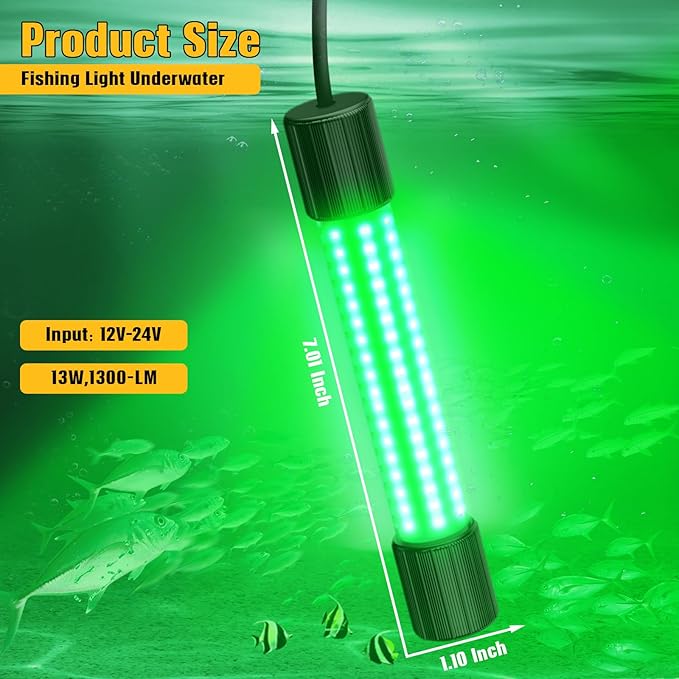 Underwater Fishing Green Light Compatible with DeWalt 20V Battery,1300 Lumens, LED Light for IP68 Waterproof Submersible Fish Lighting Attractants for Night Fishing, Docks, Boats, Kayaks(No Battery)