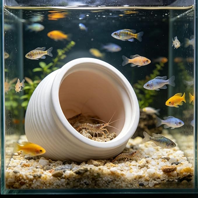 Saim Fish Hideout for Aquarium, Ceramic Jar Fish Tank Decorations Cute Clay Pot Hideout Cave Ornaments for Small Fish, Shrimp, Cichlid to Play Hide Breed (Large)