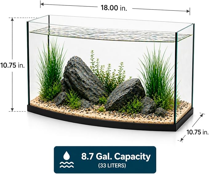 Aquatop EuroStyle Bowfront - 8.7-Gallon Nano Semi-Circle Glass Aquarium, Safe for Freshwater & Saltwater, Desktop Fish Tank, Panoramic Tank, ES-18