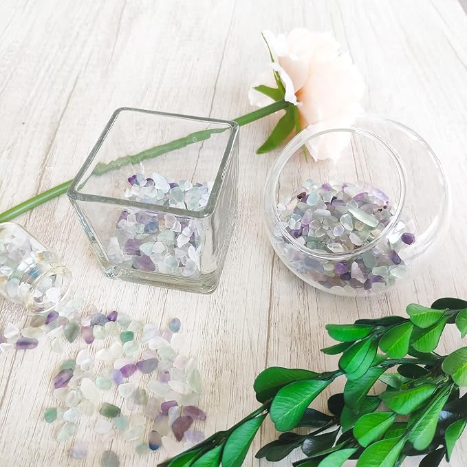 ZHIYUXI Crystal Fluorite Vase Filler, 0.22lbs, Polished Healing Chips for Decoration, Fish Tank Gravel, Succulent Plants, Home Decor