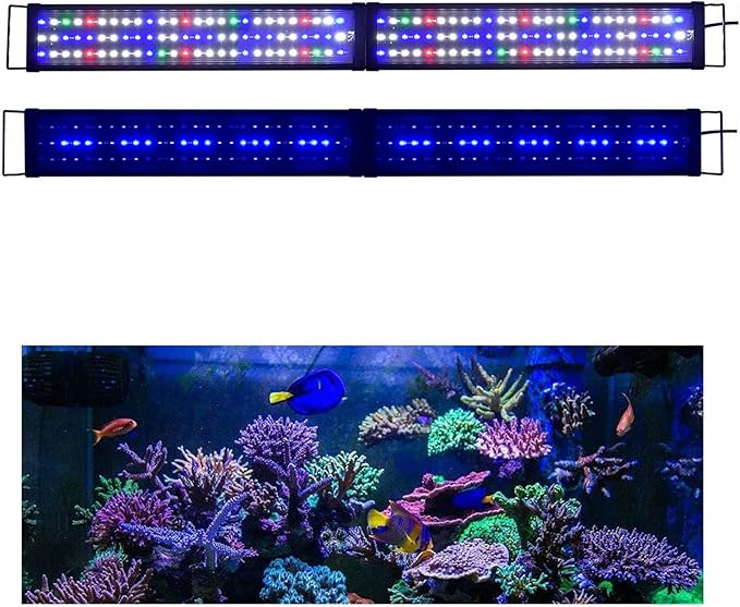 Upgraded Aquarium Light LED Full Spectrum 48-60 inch Foldable Hood Lamp for Freshwater Marine Plant Multi-Color Decorations Light (24"+24")