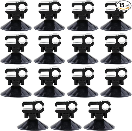 RLECS 15PCS Black Aquarium Suction Cup Clip 28x20mm Oxygen Tube Hose Pump Power Cord Double Head Snap Cable Organiser Suction Cup Aquarium Accessories
