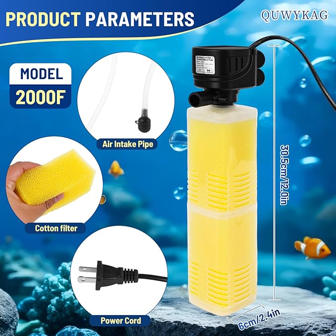Fish Tank Pump And Filtration System 40-150 Gallon water Tank Fish Tank Filter With Wave Generator Oxygenation Circulation, 320 Gph 4-In-1 Water Tank Power Filter, Multi Stage Filtration 110 V 60 Hz