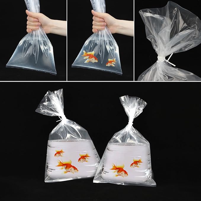 50 Pack Clear Live Fish Transport Bags, 14x8 Inches Aquarium Bags 3.15 Mil Extra Thickness Transporting Shipping Double Seal Containers for Small Live Fish Shrimp