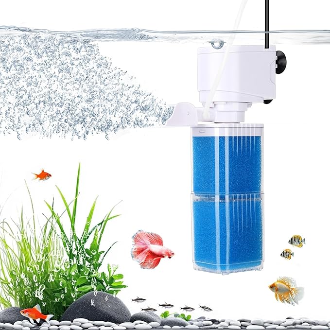 4-IN-1 Aquarium Power Filter - Mutil Stage Filtration, Adjustable Oxygenation/Wavemaker, Whisper-Quiet Submersible Fish Tank Filter & Water Circulation System for 20-100 Gal Fresh/Salt Tank