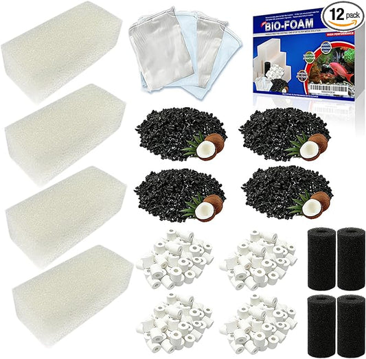 4-Set Three-Stage Filter Replacement Media Kit Compatible with AquaClear 50/70 Power Filters | Fish Tank Filter Media for 20-to-50 Gallon Aquariums | High-Efficiency Filtration Maintenance Accessory