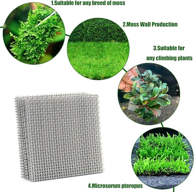 LINLAN 24 Pieces 3.1X3.1in (8X8cm) Aquarium Moss Mesh, 304 Stainless Steel Aquatic Moss Wall, Easy to Cut, for Fixing and Propagating Aquatic Mosses, DIY Aquarium Filtration, and Aquascaping