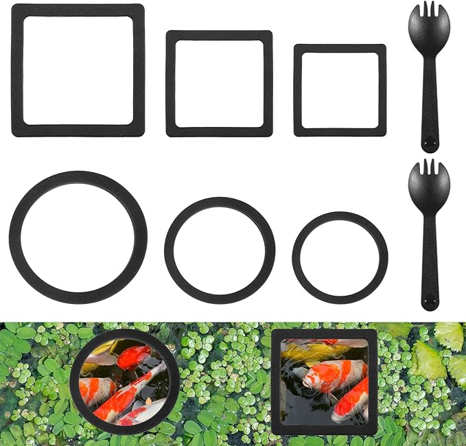 6PCS Aquarium Floating Plant Corral, Black EVA Fish Feeding Ring Set, Fish Tank Accessories for Mini Betta Tank, Floating Plants Holder|Feeder|Corral(3 Round + 3 Square)