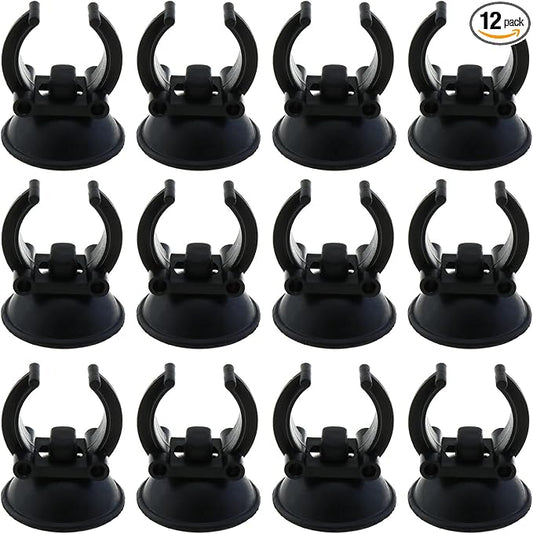 12 Aquarium Heater Suction Cups with 0.95 Inch Clip Black Standard Heater Rod Holder Fish Tank Clip (Not for Airline Tubing), Suction Base 1.3 Inch