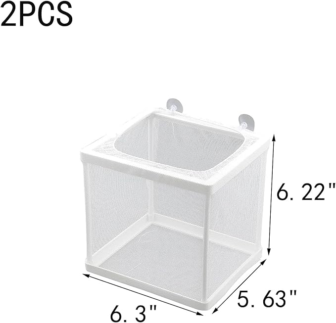 MY MIRONEY 6.3" x 5.63" x 6.22" Fish Incubator Mesh Box Aquarium Breeder Box White Nylon Mesh Juvenile Fish Separation Net Fry Hatchery with Suction Cups Pack of 2