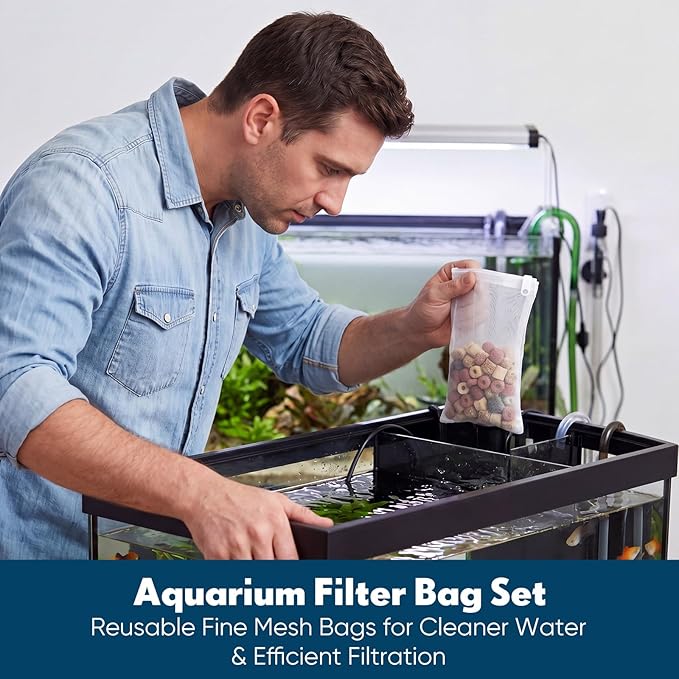 Geiserailie 4 Pcs Aquarium Filter Media Bags 150 Micrometer Fine Filter Bags Mesh Reusable with Zipper for Activated Carbon Resins (3.1 x 7.9 Inch)