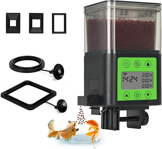 Lychee Automatic Fish Feeder USB Rechargeable 320ML Large Capacity Aquarium Fish Food Dispenser with Two Feeding Ring, Moisture-Proof-Aquarium Electric Timer Feeder for Vacation Business Trips