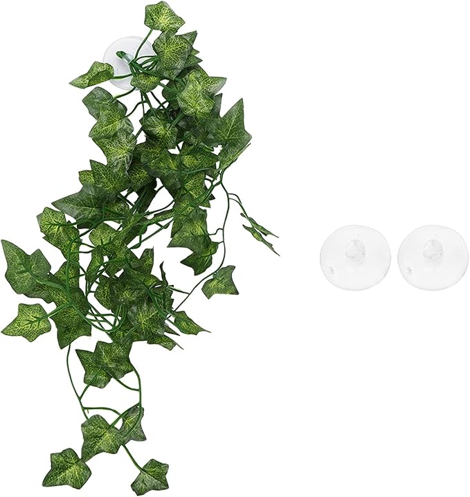 Pssopp Lifelike Plant Decorative Hanging Silk Terrarium Plant with Suction Cup for for Reptile Rainforest Box Aquarium Landscape(NFF‑87)