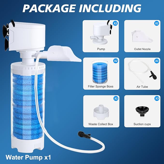 fishkeeper 20-100 Gal Multifunction Power Aquarium Filter, Up to 320GPH Adjustable Bubble & Silent Dual Mode Internal Fish Tank Filter for Filtration, Oxygenation, Circulation, Wavemaker