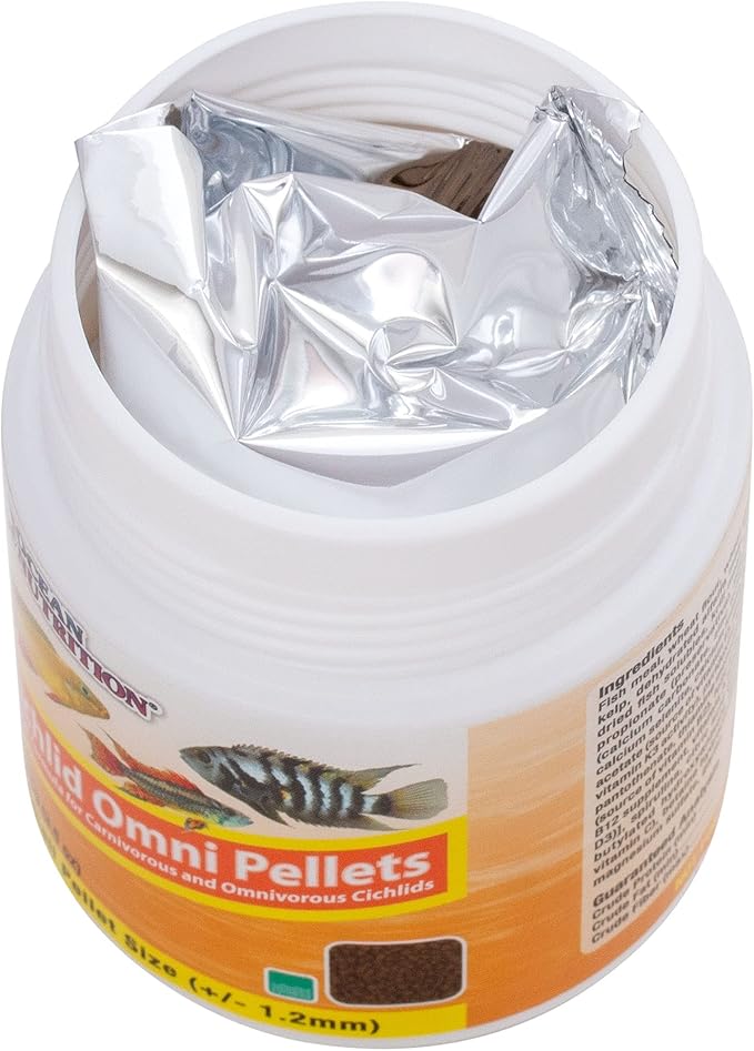 Ocean Nutrition Fish Food - Cichlid Pellets, High Protein (41%) Soft Moist Sinking Pellets for Omnivorous Predatory Cichlids - Enhances Color & Growth, 3.5 oz (100 g), Small Pellet