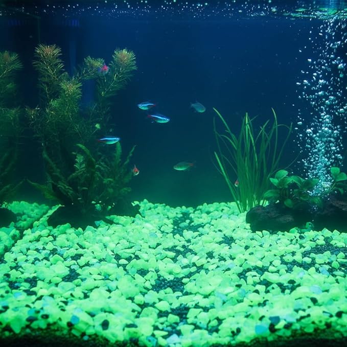 Shiny Stone Glow in The Dark Aquarium Neon Gravel Sand, Decorative Rocks for Fish Tank and Fairy Garden, Home Dec,305g/0.67lbs (5-8mm, Yellow Green)