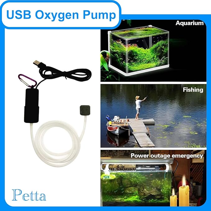 USB Air Pump for Aquarium, Quiet Mini Oxygen Air Pump with 1 Sponge Filter, 1 Air Stone for Shirmp Nano Fish Tank & Transporting Aquatic PA152-3