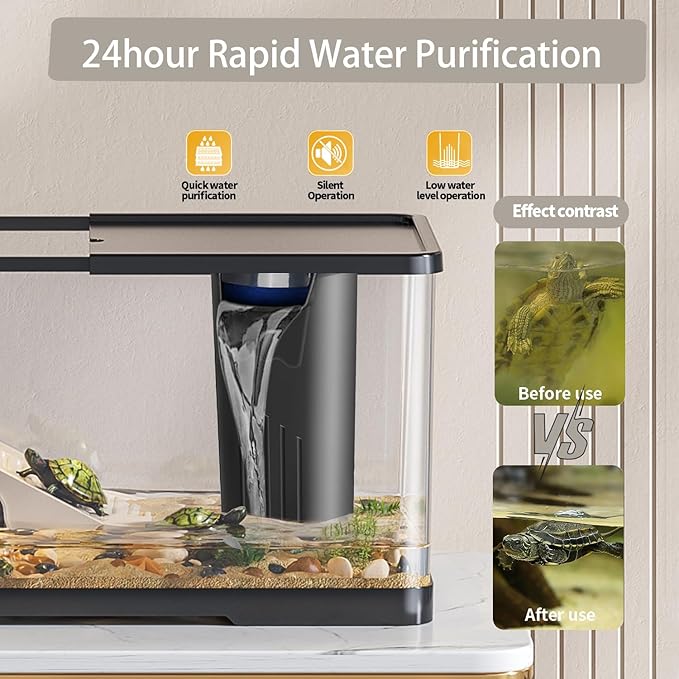 4.7 Gal Turtle Tank Kit(Tank+Adjustable Light+5W Filter+Basking Platform),Upgraded Turtle Tank Starter Kit with UV Basking Platform Light for Crabs,Fishes,Amphibians,Reptiles(15.4 * 8.5 * 8.35 Inch)