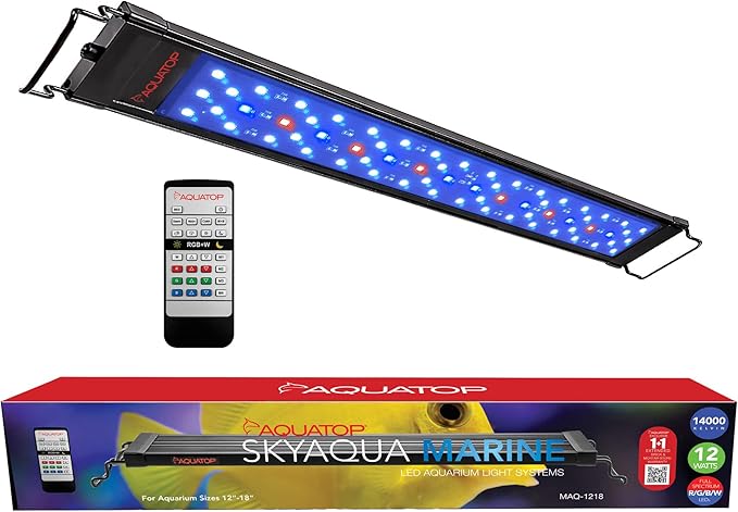 Aquatop SkyAqua Marine LED Saltwater Aquarium Light, 14000K Spectrum – Fits 12-18-Inch Tanks, 3 Position Toggle Switch & Included Remote Control, Aquarium Lights for Fish Tanks, UL & CSA