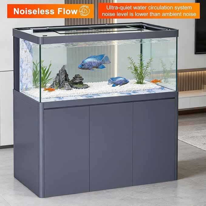 All in One Aquarium, Ultra Clear Fish Tank and Sump Filtration System, Complete Saltwater Aquarium Set with Triple Door Cabinet Stand (righ)