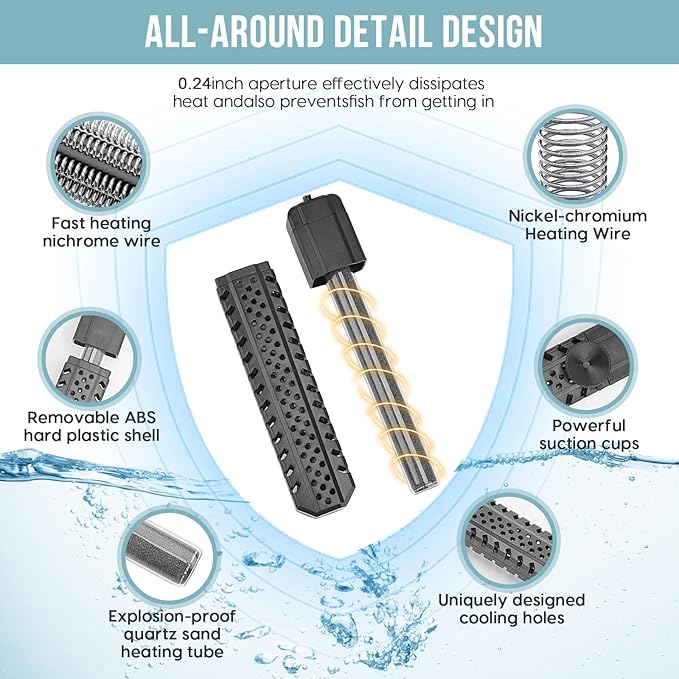 Aquarium Heater 300W, Fish Tank Heater with High-Temperature Protection and Turtle Tank Heater with Automatic Power-Off When Leaving Seawater or Freshwater.