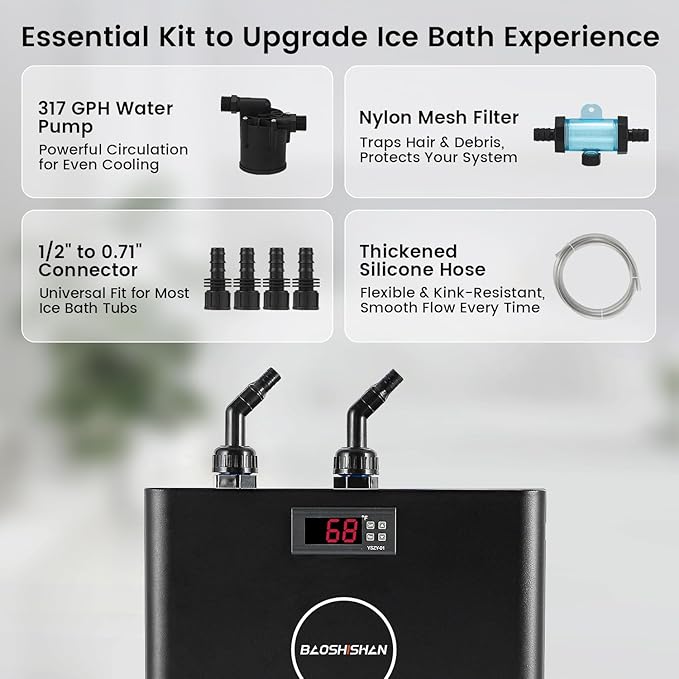 BAOSHISHAN 1/2hp Cold Plunge Chiller, 132gal Water Chiller for Ice Bath with Filter, Hose, Water Pump, Quiet Ice Bath Chiller for Athletes Recovery Cold Therapy Home Use