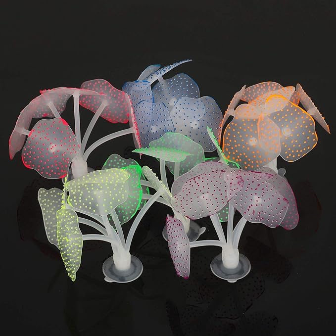 HERCHR 6 Pack Glow Fish Tank Decorations, Silicone Coral Aquarium Decorations Glowing Plants Corals for Aquarium Fish Tank Ornament Glowing Coral Fish Tank Decorations Plants Glow Coral Ornament