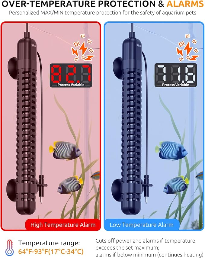SEAOURA Aquarium Heater, 300W Fish Tank Heater for 40-60 Gallon, Small Submersible Turtle Heater with Adjustable Over-Temperature Protection, Intelligent Controller Auto Power-Off