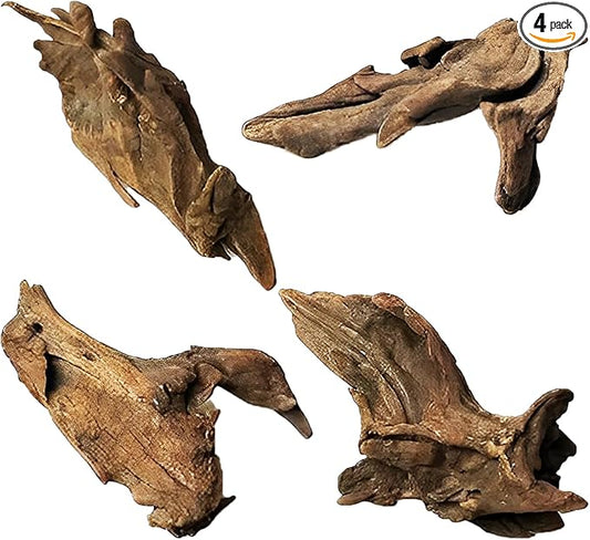 Kathson 4 PCS Aquarium Driftwood Decoration - Natural Branches for Fish Tank, Reptile Terrarium Habitat - Assorted Sizes Wood Accessories