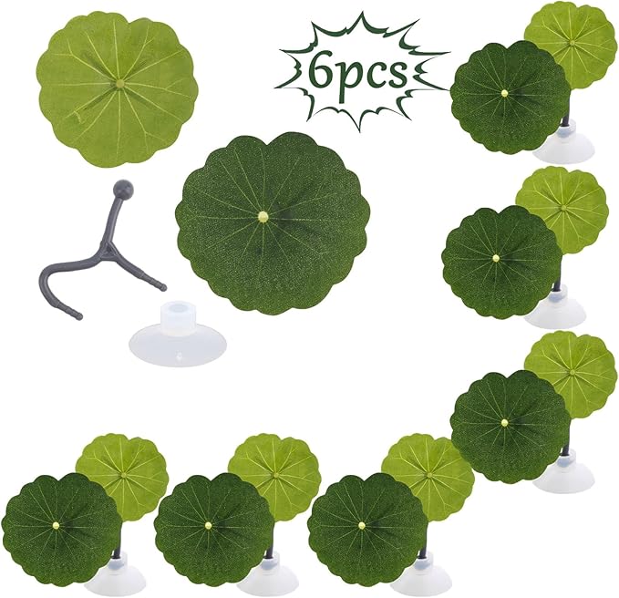 6 Pcs Betta Leaf Hammock with Suction Cups, Realistic Plastic Lotus Leaf Pad Natural Habitat Fish Tank Accessories Decor Aquarium Plants for Betta Bed Fish Breeding Resting Spawning Ground